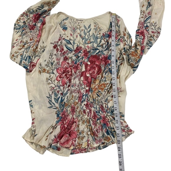 Billabong Play Day Women Cream Floral Long Sleeve Scoop Neck Crinkle Top Sz Sm - Picture 13 of 15